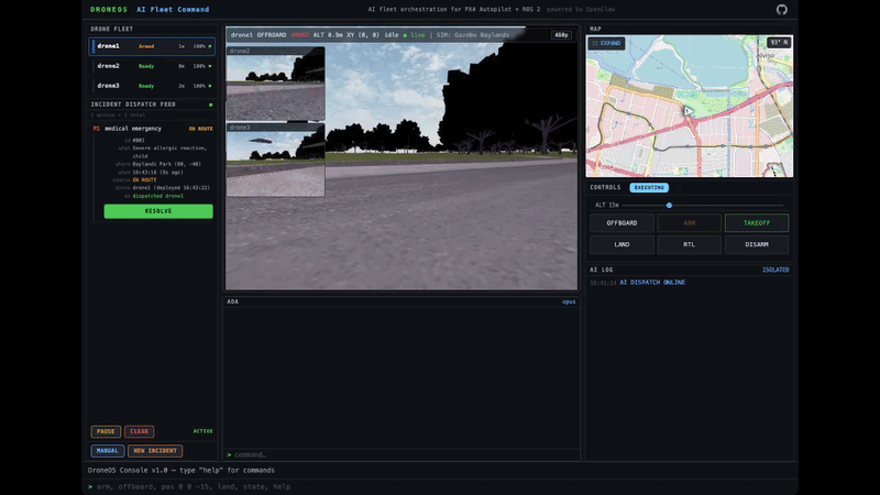DroneOS AI dispatch demo — autonomous fleet command in action